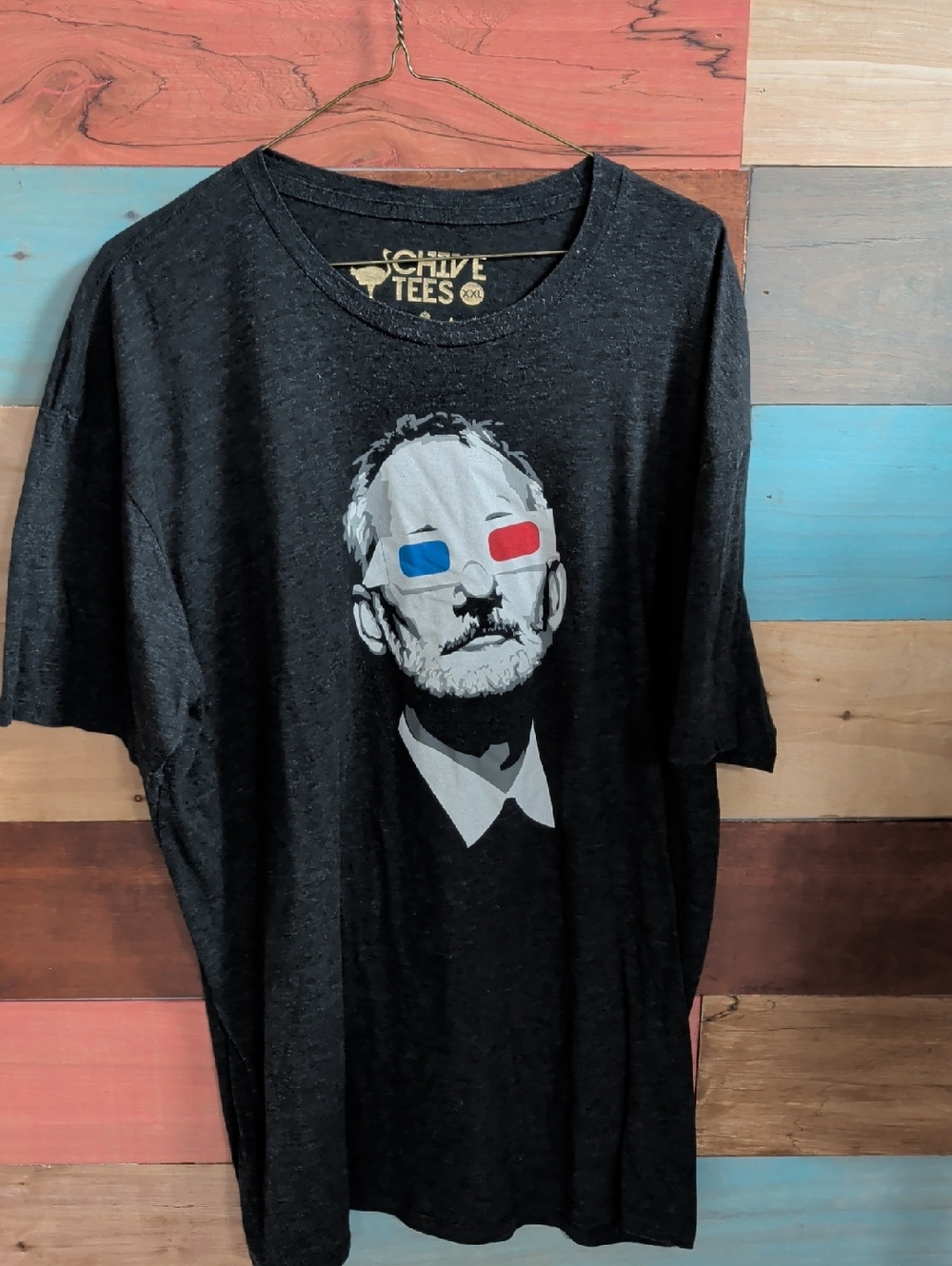 Schive Tees Black Short-Sleeve Graphic Tee with 3D Glasses Portrait